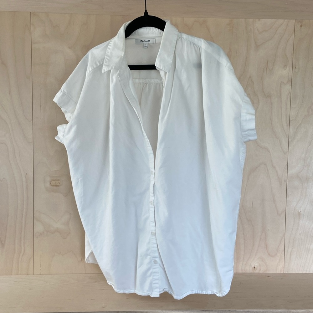 Madewell short sleeve white button up, size S